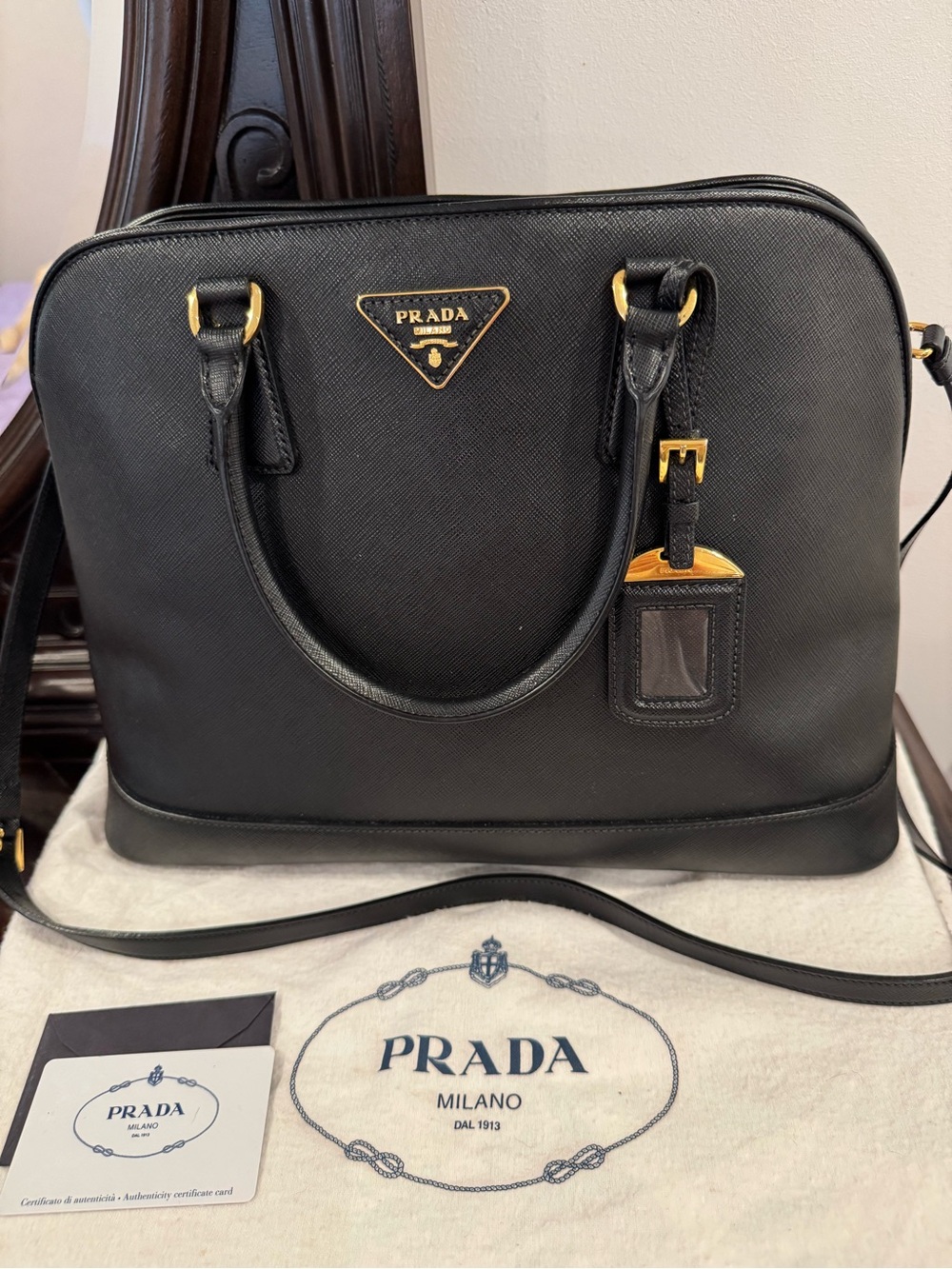 Prada Galleria Black Saffiano Leather Satchel Tote Bag | Classic Luxury